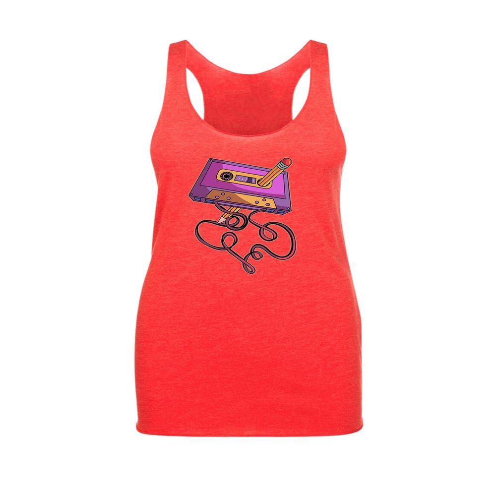 80s Cassette Top Tape Pencil 1980s Retro Vintage Throwback Music Women's Tank Top (L, Vintage Red)