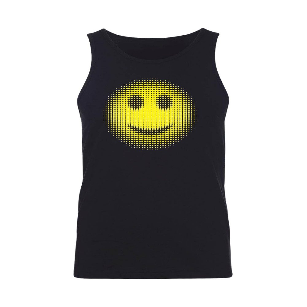 Smile Face Tank Top Pixel Smile Emoticons Graphic Happy Face Humor Funny Men's Tank Top (2XL, Black)