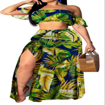 Elegant Two Piece Maxi Dress for Women Vacation Sexy Off Shoulder Top Side Slit Long Skirt Swimsuit Cover Ups Sets Beach Party with Drawstring(Large)