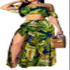 Elegant Two Piece Maxi Dress for Women Vacation Sexy Off Shoulder Top Side Slit Long Skirt Swimsuit Cover Ups Sets Beach Party with Drawstring(Large) view 1