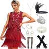 1920s Vintage Inspired Sequin Embellished Fringe Gatsby Flapper Tassel Dress w/ 20s Accessories Set view 1