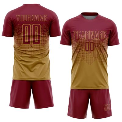 Custom Soccer Jersey Gradient with Shorts Printed Name Number Sports Training Large Size Uniforms for Men/Kids Crimson and Gold