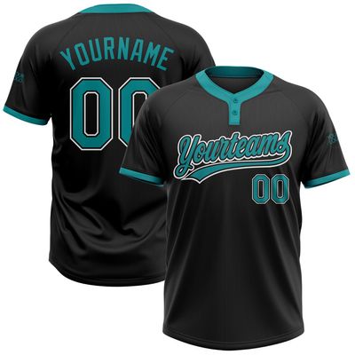 Customizable Black Softball T-Shirt with Teal Stitched Text, Personalized Sports Baseball Jersey Shirts for Men Women Girls Boys, Design Your Fashion Team Uniforms for Family Team Business Party