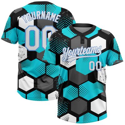 Create Novelty Geometric Pattern Baseball Shirts, Personalized Teal Gray and White Designed Softball Team Uniforms, Custom Mens Womens Boys Girls Sports Jerseys for Tennis Golf Bowling Fishing Party