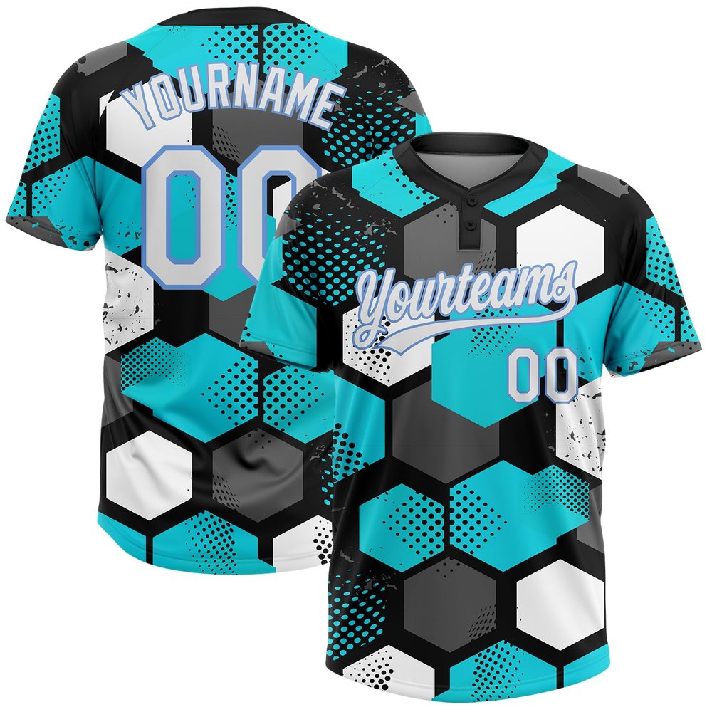 Create Novelty Geometric Pattern Baseball Shirts, Personalized Teal Gray and White Designed Softball Team Uniforms, Custom Mens Womens Boys Girls Sports Jerseys for Tennis Golf Bowling Fishing Party
