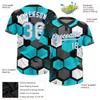 Create Novelty Geometric Pattern Baseball Shirts, Personalized Teal Gray and White Designed Softball Team Uniforms, Custom Mens Womens Boys Girls Sports Jerseys for Tennis Golf Bowling Fishing Party view 3