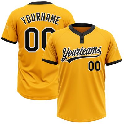 Personalize Yellow Baseball Jersey with Black Stitched Name Number Customized Mens Womens Boys Girls Softball Team Uniforms Make Cute Sports Practice T-shirts for Tennis, Golf, Bowling, Volleyball