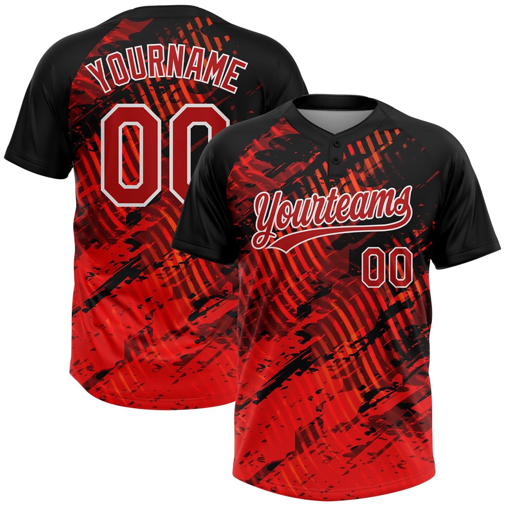 Customizable Fire Flames Baseball Jersey 3D-Pattern Red and Black Sports Shirt Personalized Softball Team Uniforms Stitched Name Number Design Casual Sports T-shirts for Men Women Youth Mom, XS-5XL
