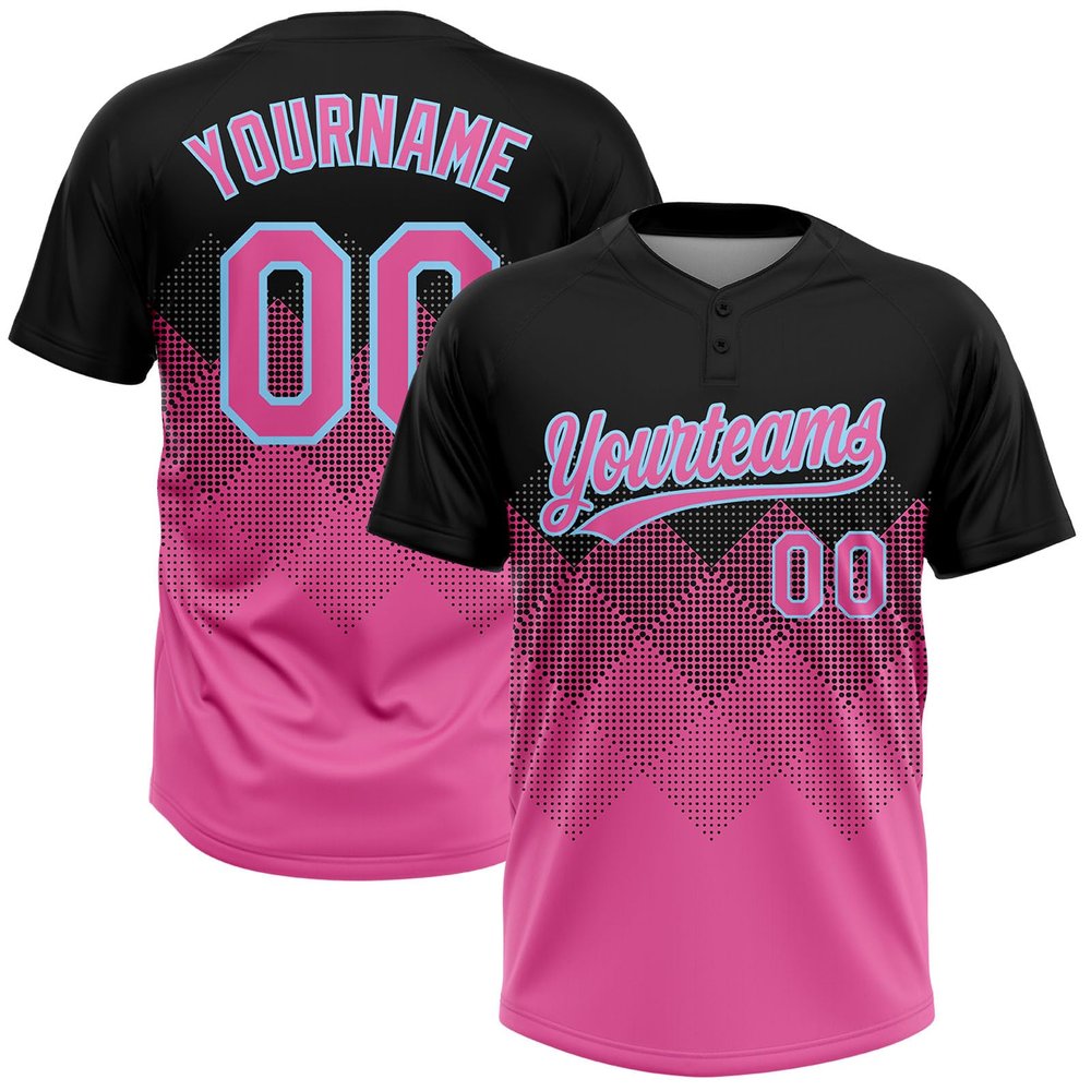 Custom Gradient Black to Pink Softball Jerseys for Men Women Girls Boys, Personalized Argyle Pattern Fade Fashion Baseball Shirts, Design Sports Fan Team Uniforms for Tennis Golf Bowling Cornhole
