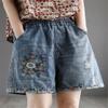 Vintage High Waist Embroidery Denim Shorts Hole Loose Women Pants Elastic Waist Wide Leg Pants 883 XXL 70-80kg view 2