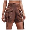 XUNRYAN Cargo Shorts Women Flap Pockets High Waist Denim Jeans Shorts Summer Casual Trendy Short Pants Fashion Clothes Brown view 1