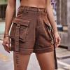 XUNRYAN Cargo Shorts Women Flap Pockets High Waist Denim Jeans Shorts Summer Casual Trendy Short Pants Fashion Clothes Brown view 2