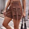 XUNRYAN Cargo Shorts Women Flap Pockets High Waist Denim Jeans Shorts Summer Casual Trendy Short Pants Fashion Clothes Brown view 3
