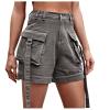 XUNRYAN Cargo Shorts Women Flap Pockets High Waist Denim Jeans Shorts Summer Casual Trendy Short Pants Fashion Clothes Gray view 1