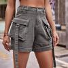 XUNRYAN Cargo Shorts Women Flap Pockets High Waist Denim Jeans Shorts Summer Casual Trendy Short Pants Fashion Clothes Gray view 2