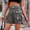 XUNRYAN Cargo Shorts Women Flap Pockets High Waist Denim Jeans Shorts Summer Casual Trendy Short Pants Fashion Clothes Gray view 3