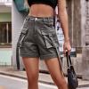 XUNRYAN Cargo Shorts Women Flap Pockets High Waist Denim Jeans Shorts Summer Casual Trendy Short Pants Fashion Clothes Gray view 4