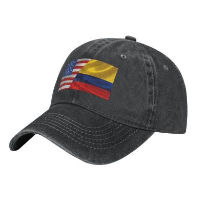 America Flag and Colombia Flag Baseball Cap, Funny Adjustable Washed Cotton Trucker Hats, Dad Hat for Men Father Daddy Papa