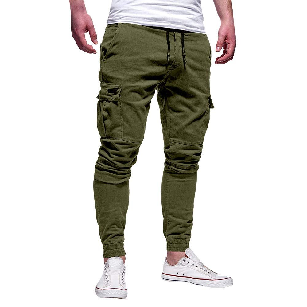 GOKKILRW Mens Fashion Hiking Cargo Pants Slim Fit Stretch Lightweight Workout Joggers Cycling Fishing Training Camping Jogging Sweatpants Outdoor Casual Work Track Sweat Pants Army Green