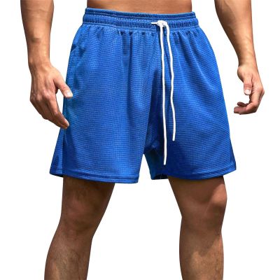 GOKKILRW Mens Athleitc Sweat Gym Shorts Drawstring Elastic Waist Workout Lounge Jersey Training Jogger Pants Casual Loose Fitness Running Walking Cycling Track Shorts Blue