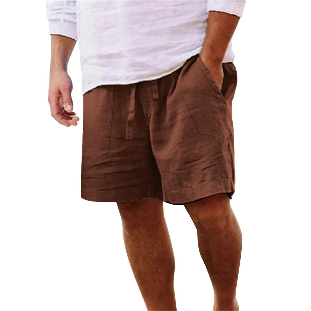 GOKKILRW Mens Linen Casual Shorts with Pockets Drawstring Elastic Waist Loose Fit Summer Beach Shorts Outdoor Lightweight Workout Fishing Cycling Running Jogging Yoga Shorts Trouser Brown