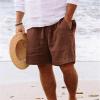 GOKKILRW Mens Linen Casual Shorts with Pockets Drawstring Elastic Waist Loose Fit Summer Beach Shorts Outdoor Lightweight Workout Fishing Cycling Running Jogging Yoga Shorts Trouser Brown view 2