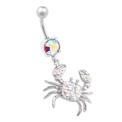 1PC Surgical Steel 14g 3/8 10mm belly button rings dangle Piercing Jewelry navel Lobe 8mm 5mm Aurora Borealis Crystal M15006