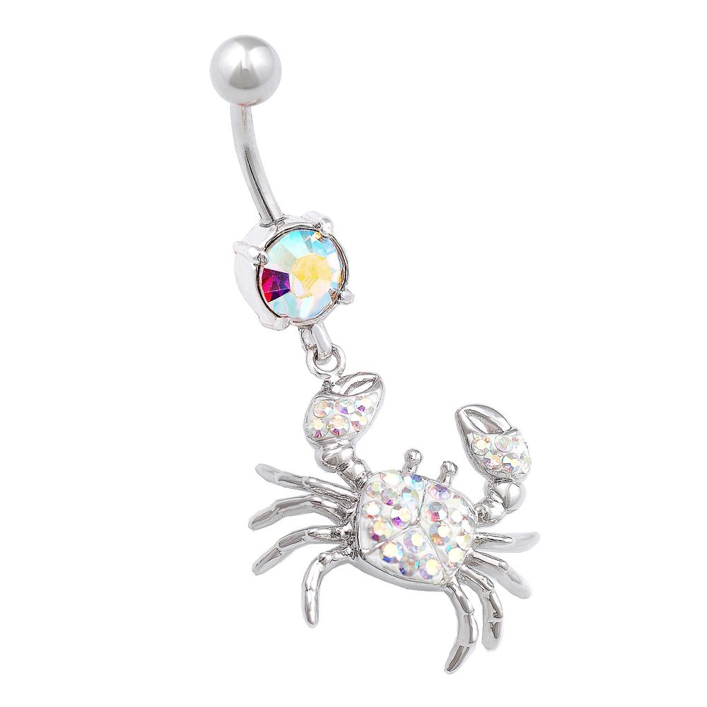 1PC Surgical Steel 14g 3/8 10mm belly button rings dangle Piercing Jewelry navel Lobe 8mm 5mm Aurora Borealis Crystal M15006