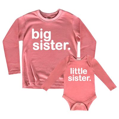 big sister little sister matching outfits shirts set baby toddler newborn girls (Mauve - Long Sleeve, Kid (7Y) / Baby (NB))