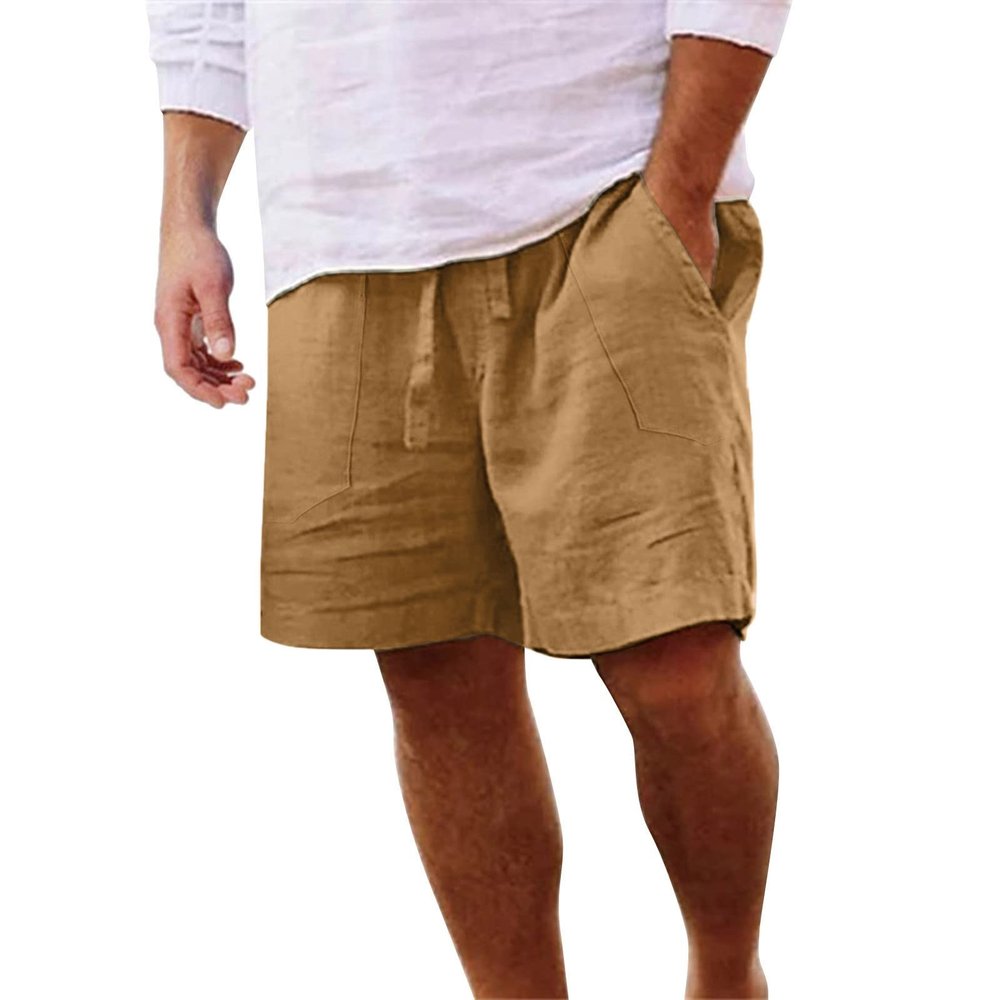 GOKKILRW Mens Linen Casual Shorts with Pockets Drawstring Elastic Waist Loose Fit Summer Beach Shorts Outdoor Lightweight Workout Fishing Cycling Running Jogging Yoga Shorts Trouser Khaki