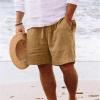 GOKKILRW Mens Linen Casual Shorts with Pockets Drawstring Elastic Waist Loose Fit Summer Beach Shorts Outdoor Lightweight Workout Fishing Cycling Running Jogging Yoga Shorts Trouser Khaki view 2