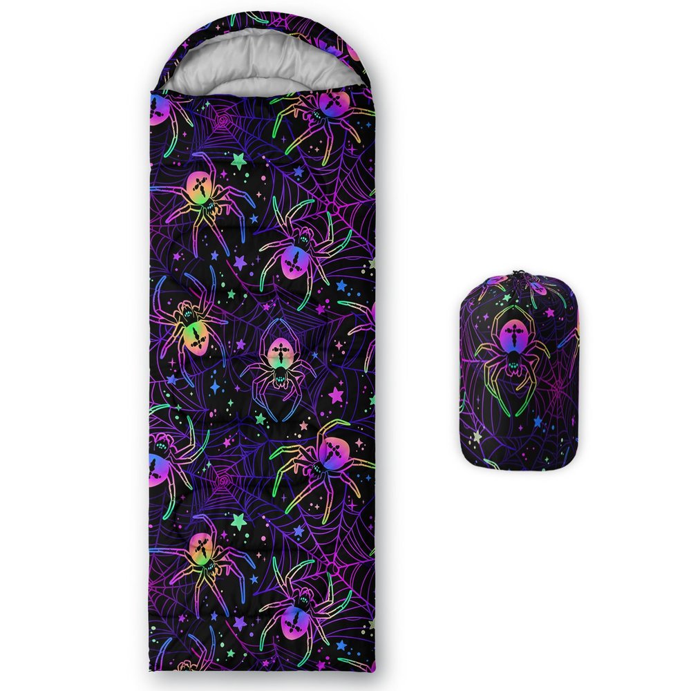 Axolotl Spiders Sleeping Bag for Kids AdultsLightweight Warm Cold Weather Black Neon Spider Sleeping Bags,Waterproof Portable Sleeping Bag for Camping Backpacking Hiking Outdoor Indoor