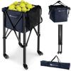 Goplus Foldable Tennis Ball Hoppers, Lightweight Aluminum Tennis Ball Basket with Wheels, Removable Bag, Side Pockets, Carry Bag, Portable Sports Teaching Cart Holds 150 Tennis Balls (Blue)  view 1