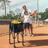 Goplus Foldable Tennis Ball Hoppers, Lightweight Aluminum Tennis Ball Basket with Wheels, Removable Bag, Side Pockets, Carry Bag, Portable Sports Teaching Cart Holds 150 Tennis Balls (Blue)  view 2
