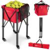 Goplus Foldable Tennis Ball Hoppers, Lightweight Aluminum Tennis Ball Basket with Wheels, Removable Bag, Side Pockets, Carry Bag, Portable Sports Teaching Cart Holds 150 Tennis Balls (Red) view 1