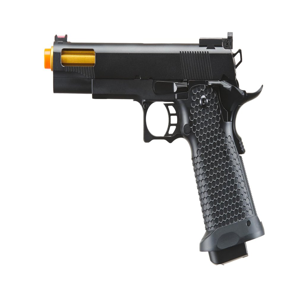 Golden Ball x Eagle 3334 Hi-Capa Metal Airsoft Pistol w/Vented Slide- 300 FPS, Color Black/Gold