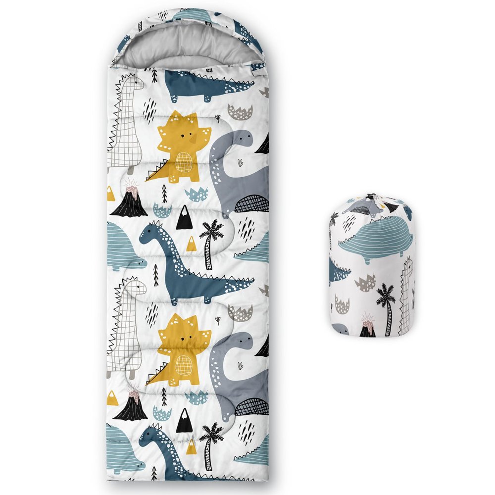 CVHOUSE Kawaii Dinosaur Camping Sleeping Bags,3 Season Warm & Cool Weather,Lightweight,Waterproof Sleeping Bags for Adults & Kids,Traveling,and Outdoors,Camping Gear Equipment,31x90inch