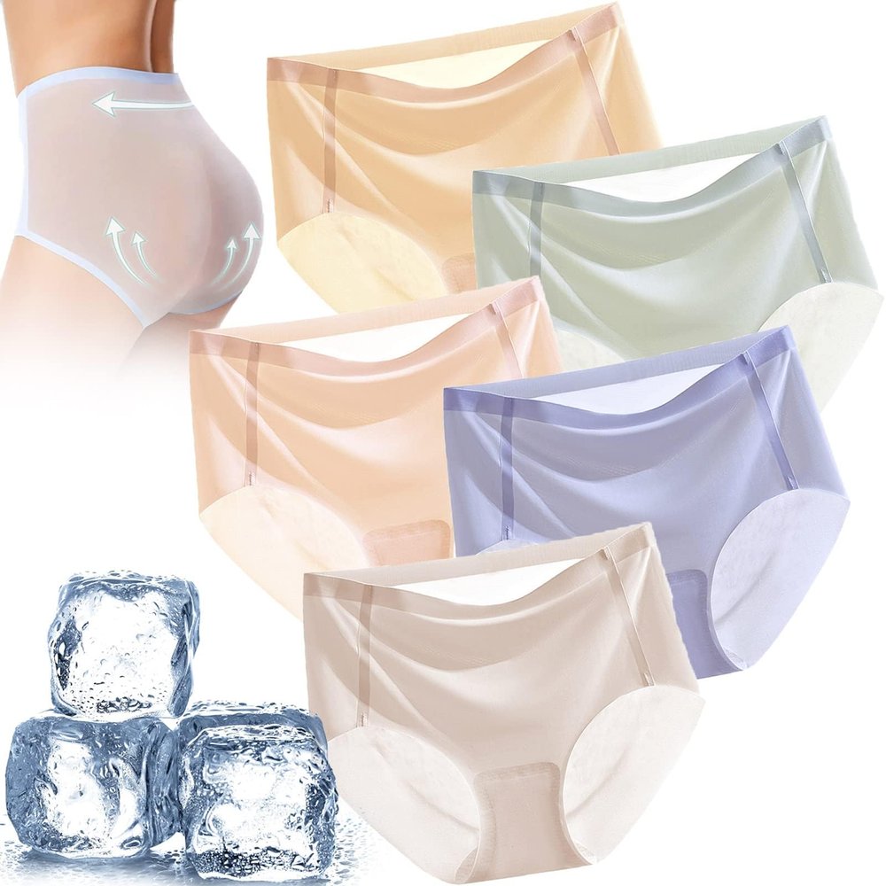 Mask Panties Unimaginably Cold, Women Ultra Thin Seamless Ice Silk Panties, Thin Breathable Invisible Underwear (5PCS-A,M)