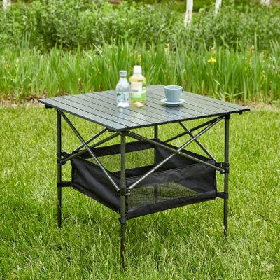 Outdoor Folding Table with Carrying Bag, Folding Camping Table, Lightweight Aluminum Roll-up Square Table for Indoor, Outdoor, Camping, Backyard, BBQ, Party, Patio, Beach, Picnic, Black