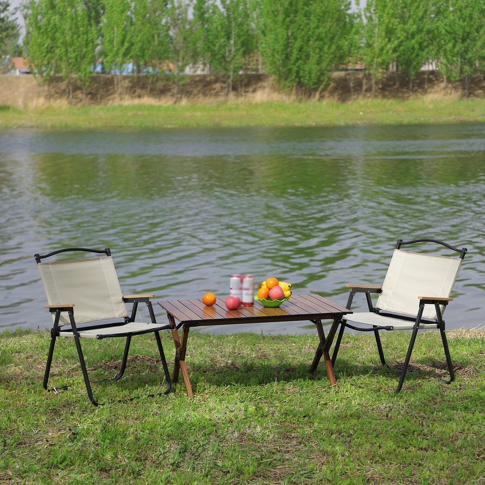 Bituman 3-Piece Outdoor Folding Camping Table and Two Camping Chairs, Lightweight Aluminum Roll-up Rectangular Folding Table for Indoor, Outdoor Camping, Picnics, Beach,Backyard, BBQ, Party, Patio