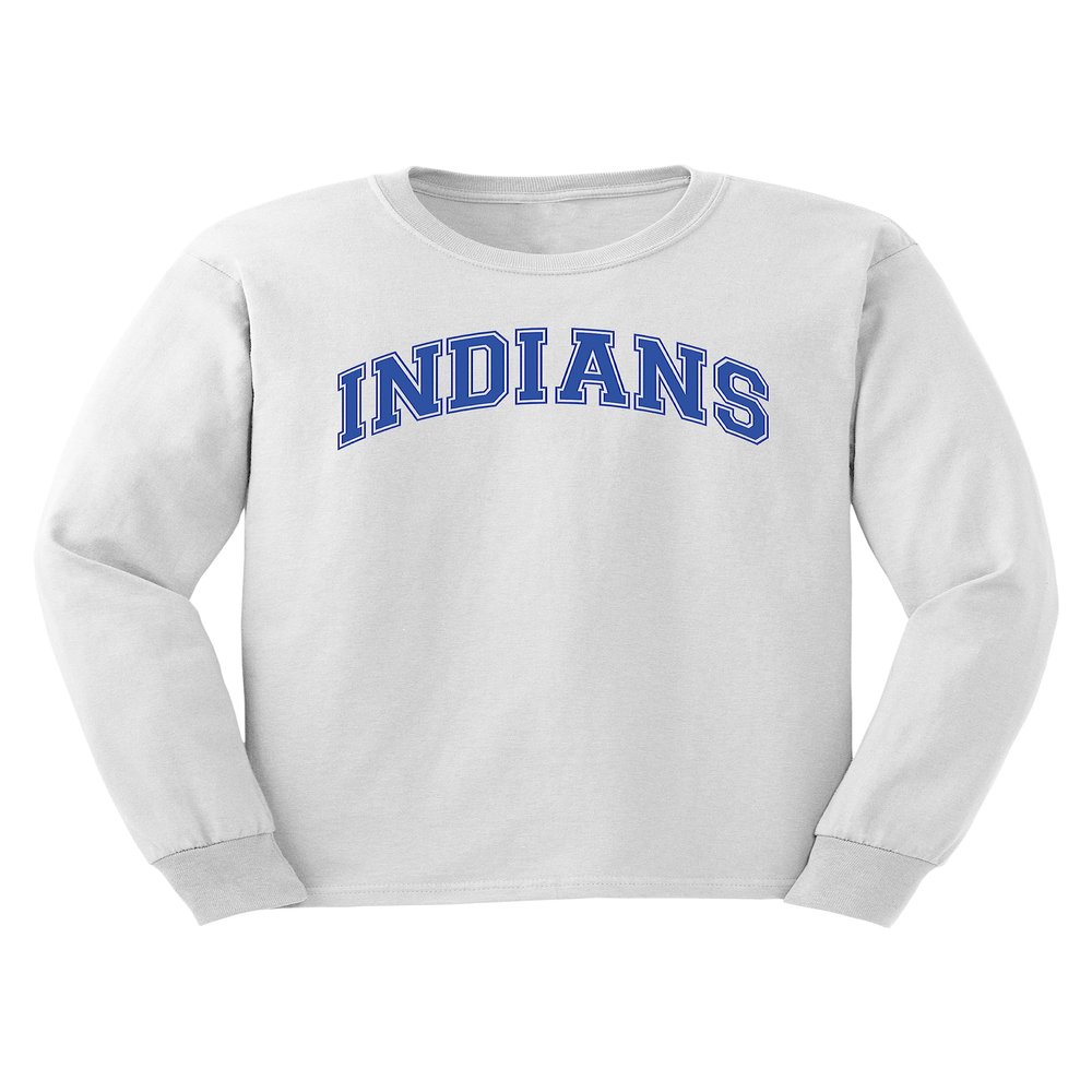 Fashion Greek TCTG School Mascot T-Shirt Indians White/Blue Medium Long Sleeve