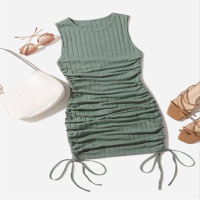 QONIA Women's Dresses Ruched Drawstring Side Bodycon Dress Dress for Women (Color : Mint Green, Size : X-Large)