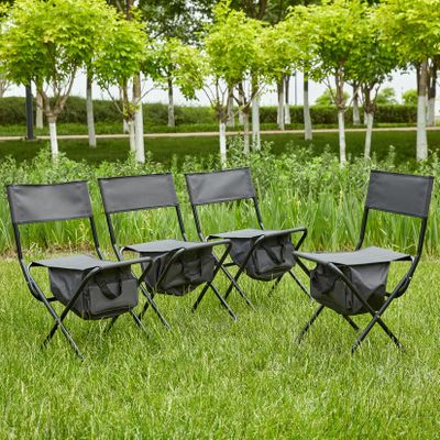 4 Pack Camping Chair, Padded Folding Outdoor Chair with Storage Bag, Lightweight Directors Chair Portable Fishing Chair for Picnics, BBQ, Beach, Backyard, Party, Patio, Lawn, Grey
