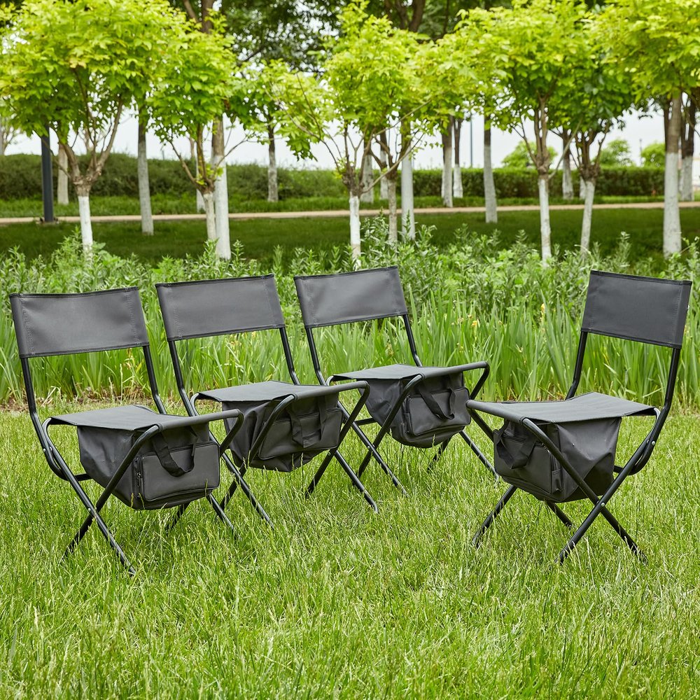 4 Pack Camping Chair, Padded Folding Outdoor Chair with Storage Bag, Lightweight Directors Chair Portable Fishing Chair for Picnics, BBQ, Beach, Backyard, Party, Patio, Lawn, Grey
