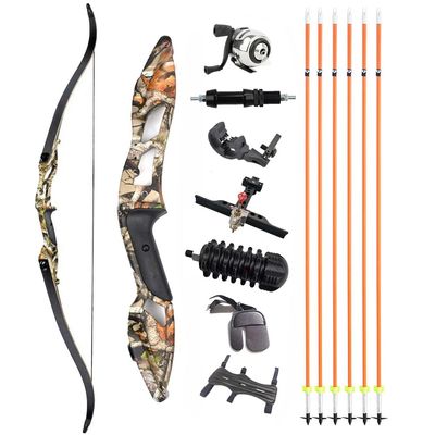 56" Recurve Bowfishing Kit 30-50Lbs Bowfishing Bow with Reel Kits Aluminum Alloy Longbow for Outdoor Hunting Fishing (30 Lbs, camo)
