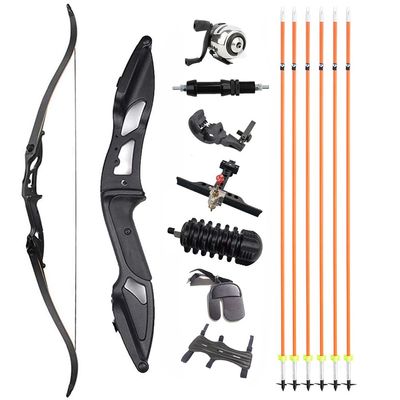 56" Recurve Bowfishing Kit 30-50Lbs Bowfishing Bow with Reel Kits Aluminum Alloy Longbow for Outdoor Hunting Fishing (30 Lbs, Black)
