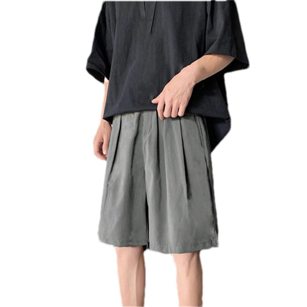 Vogrtcc Men's Pleated Front Short with Pockets Dark Gray L