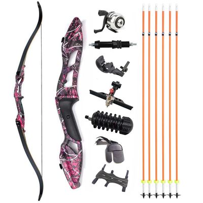 56" Recurve Bowfishing Kit 30-50Lbs Bowfishing Bow with Reel Kits Aluminum Alloy Longbow for Outdoor Hunting Fishing (30 Lbs, red camo)