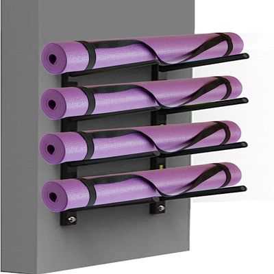 Katzowen Black Steel Foam Rollers Pilates Mats Stotage Organizer Shelf Thicken Wall Vertical Yoga Mat Rack Holder Stand for Home/Gym/Studio (Size : 4 Tier)