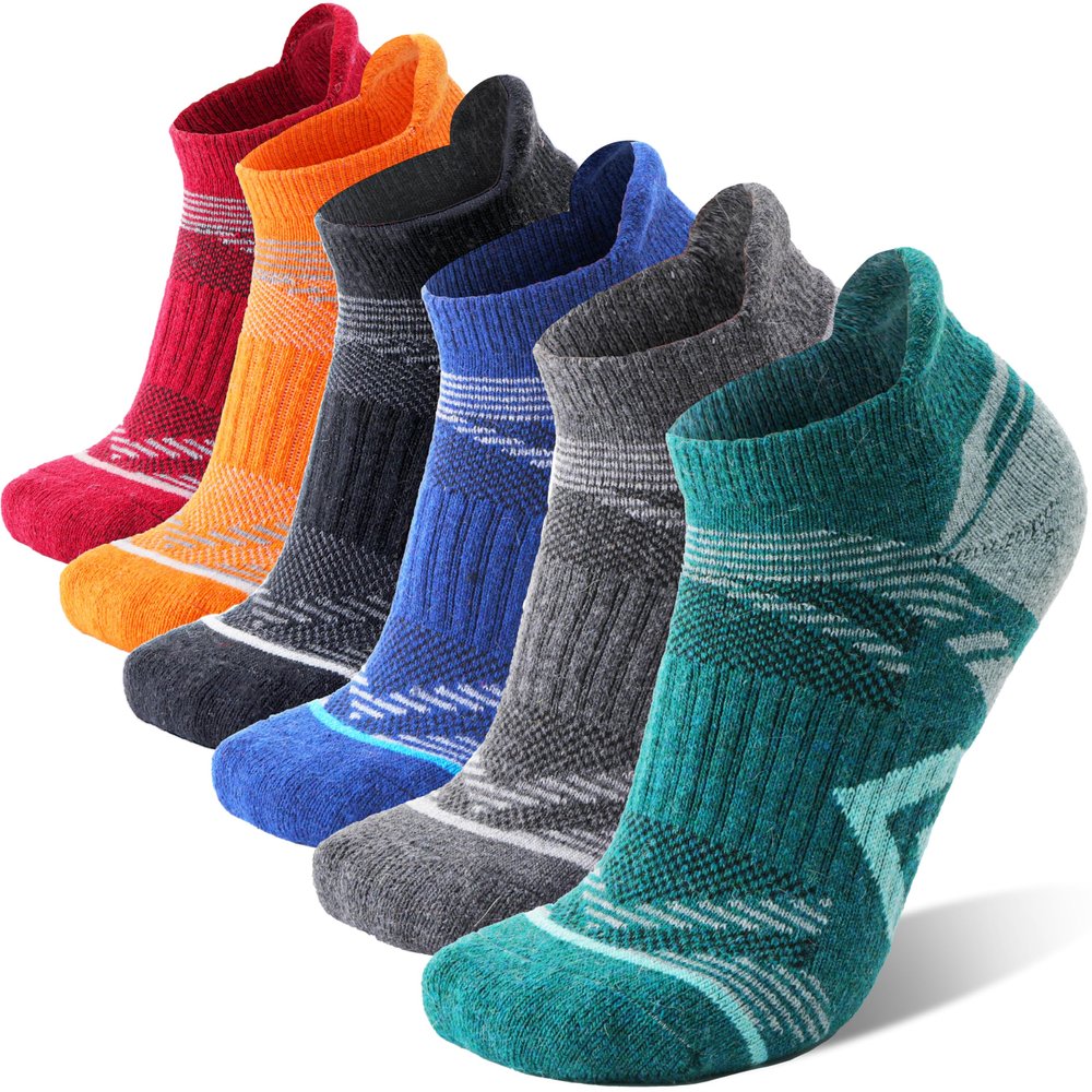 ANTSANG Merino Wool Ankle Hiking Socks Compression Warm Thermal Thick Athletic Cushion Winter Running No Show Moisture Wicking Socks Gifts Stocking Stuffers for Women Men 6 Pairs(Assorted,M)